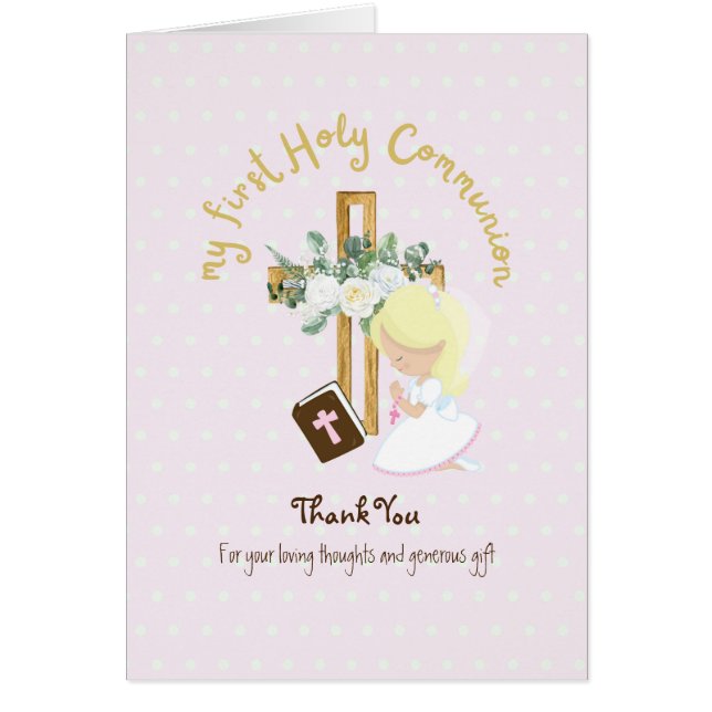 Girl's Thank You Holy Communion Card - Blond (Front)