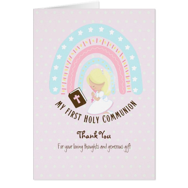 Girl's Thank You Holy Communion Card - Blonde (Front)