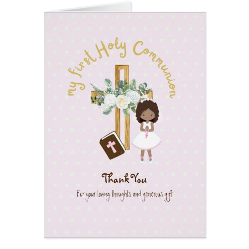 Girls Thank You Holy Communion Card _ Brown Hair 