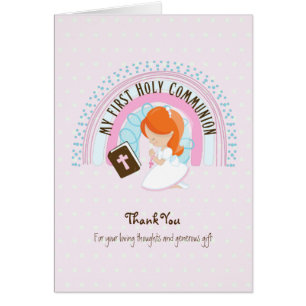 Girl's Thank You Holy Communion Card - Red Hair