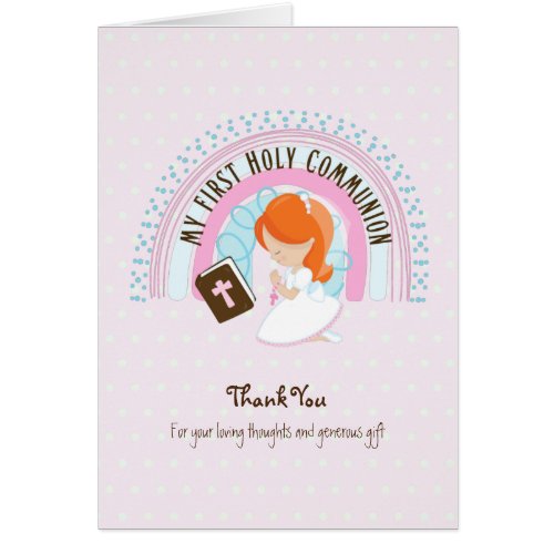 Girls Thank You Holy Communion Card _ Red Hair
