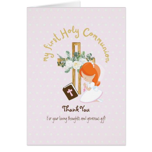 Girls Thank You Holy Communion Card _ Red Hair 
