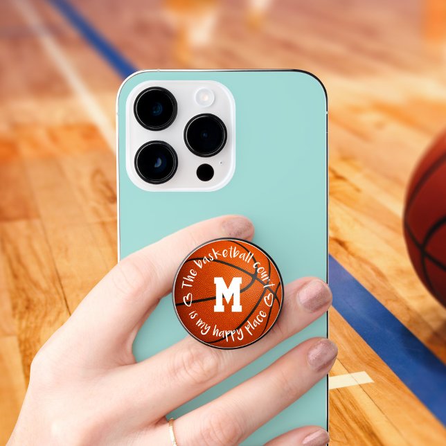 girls The basketball court is my happy place PopSocket (Creator Uploaded)