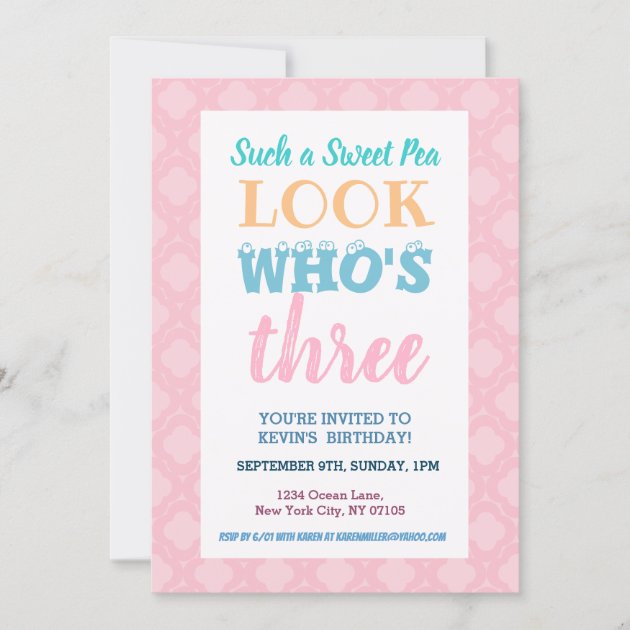 Girls Third Birthday Invitation Wording | Zazzle
