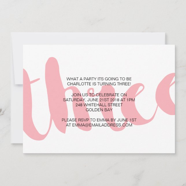 Girl's Third Birthday Party Invitation (Front)