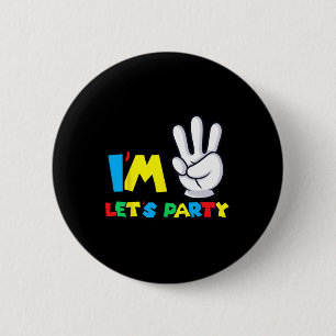 Girls Third Birthday Shirt 3rd Birthday Lets Party Button