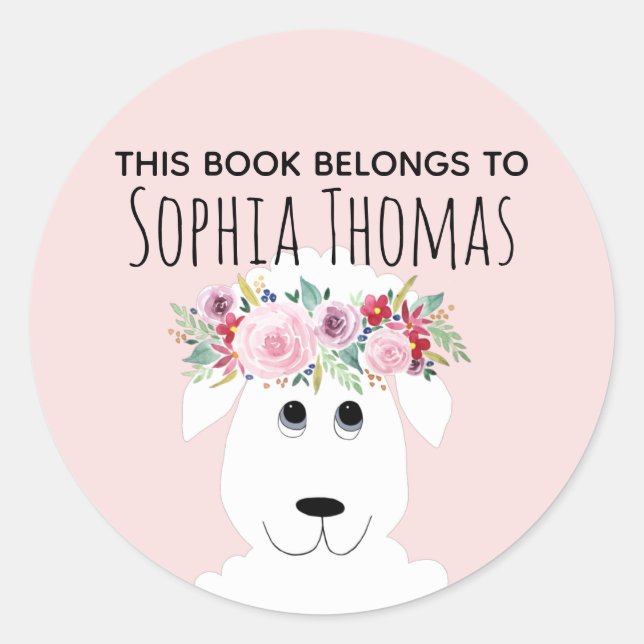 Girls "This Book Belongs" Lamb Name Bookplate (Front)