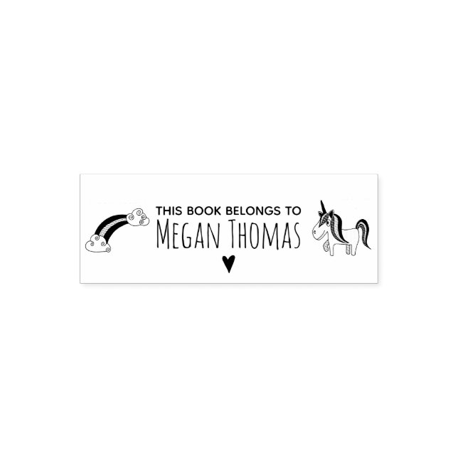 Girls This Book Belongs Rainbow Unicorn Heart Name Self-inking Stamp (Design)