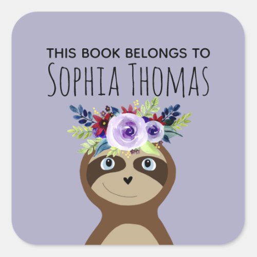 Girls This Book Belongs Sloth Name Bookplate