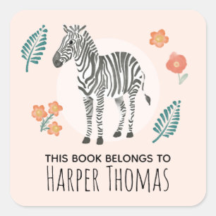 Girls 'This Book Belongs' Zebra Kids Bookplate