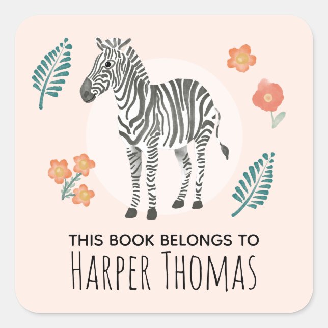 Girls 'This Book Belongs' Zebra Kids Bookplate (Front)