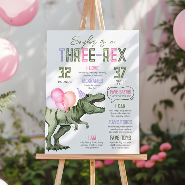Girl's Three-Rex Milestone Year Board (Creator Uploaded)
