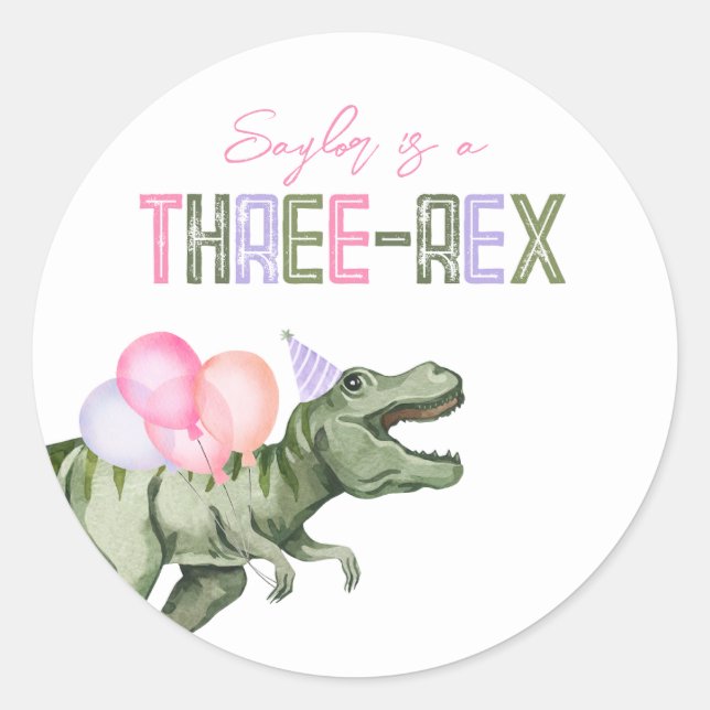 Girl's Three-Rex Party Stickers  (Front)