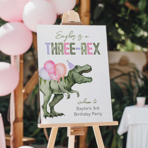 Girl's Three-Rex Party Welcome Sign