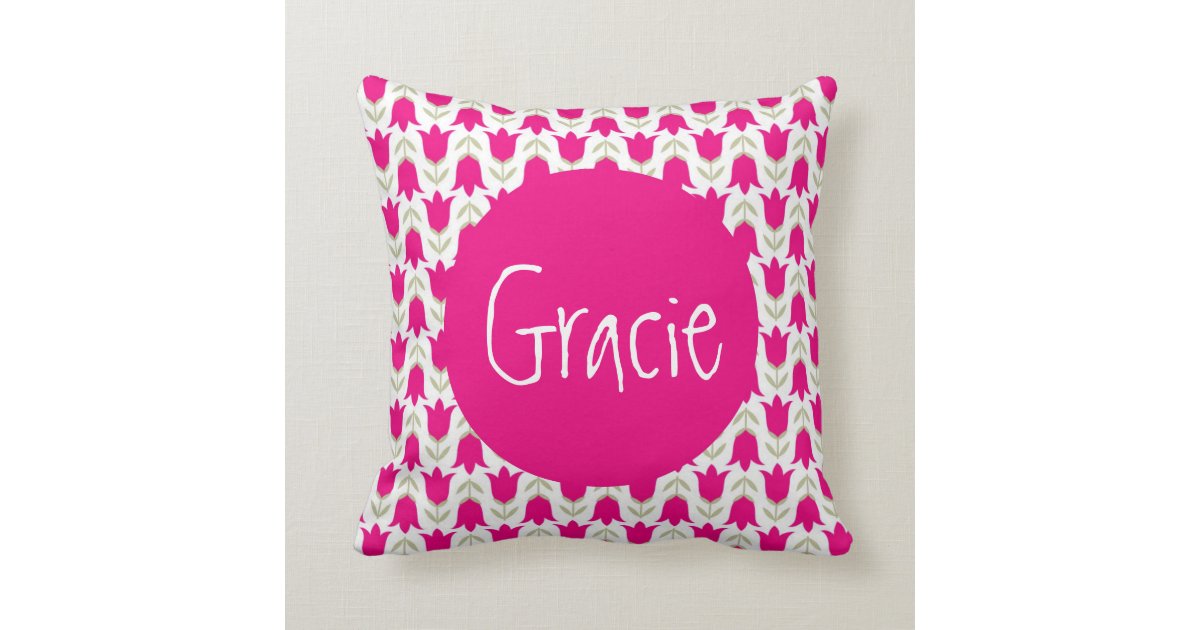 Girls Throw Pillow Personalized Pink Tulip Zazzle