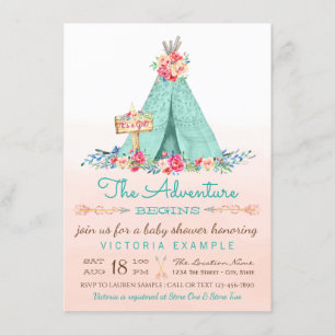 Girls Tipi Baby Shower Invitations