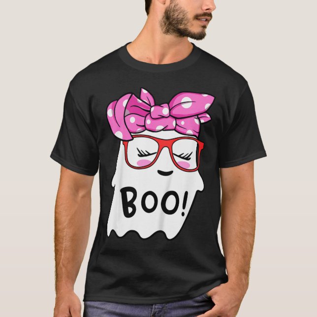 Girls Toddler Happy Halloween Ghost With Bandana S T-Shirt (Front)