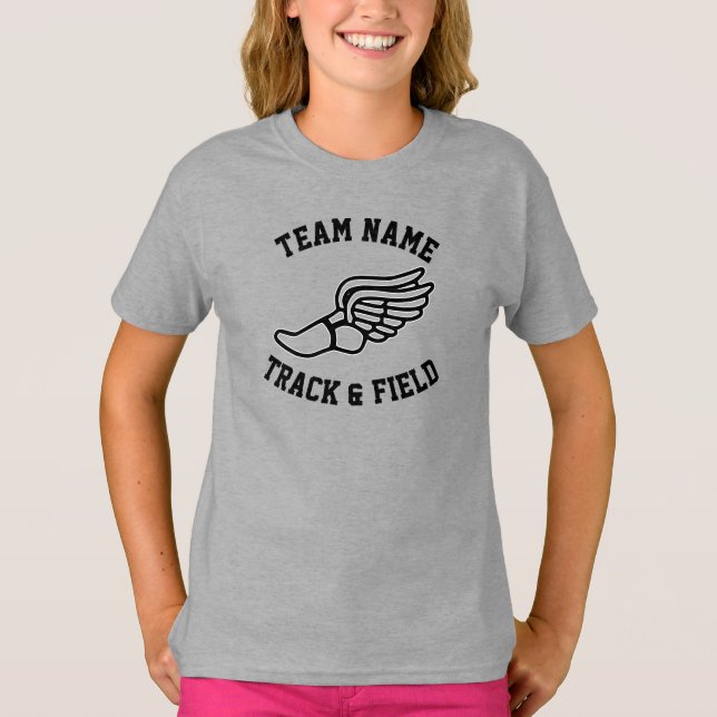 Girls Track and Field Custom Team Name Sports T-Shirt (Front)