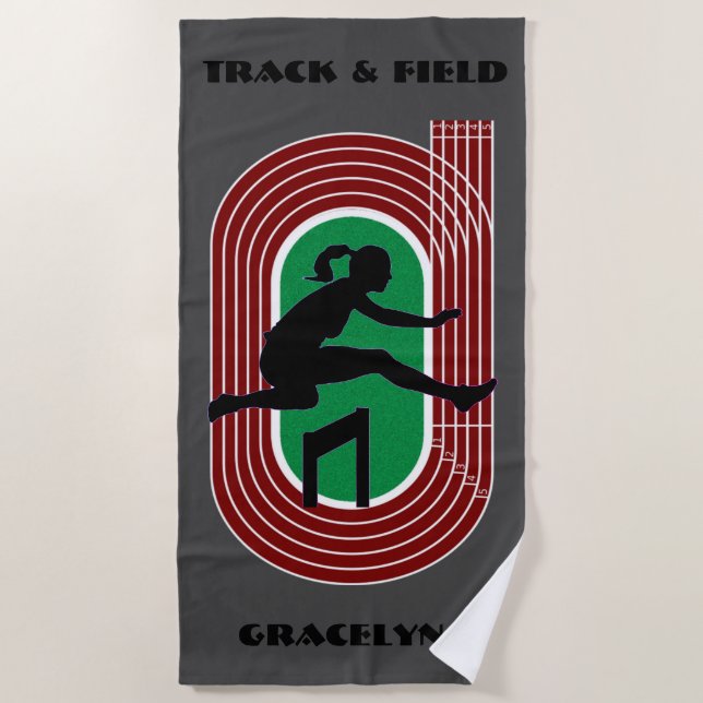Girls Track & Field Hurdling Beach Towel (Front)