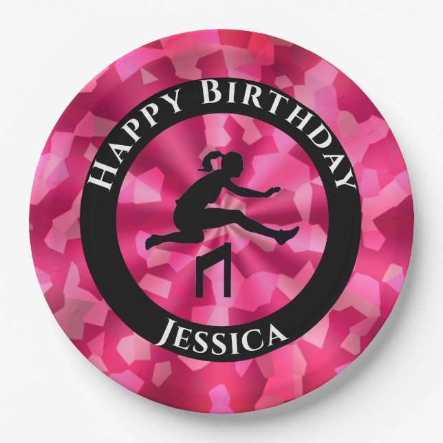 Girls Track & Field Pink Camo Paper Plates (Front)