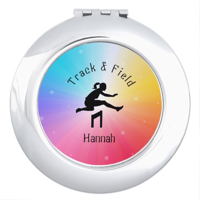 Girls Track & Field Rainbow Stars Compact Mirror (Front)