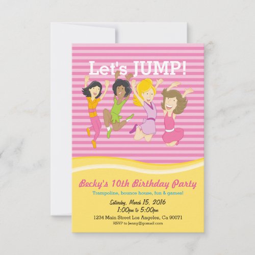 Girls Trampoline Birthday Party Invitation
