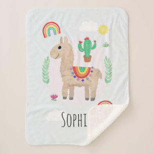Girls Trendy and Modern Rainbow Llama Alpaca Sherpa Blanket