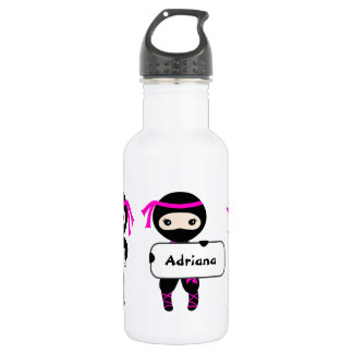 Girls Trendy Cute Ninja Warrior Kids Custom Name Stainless Steel Water Bottle