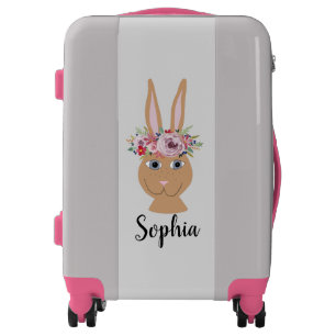 Girls Trendy Cute Watercolor Rabbit and Name Luggage