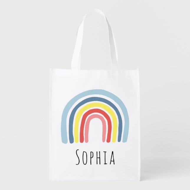 Girls Trendy Pastel Whimsical Rainbow Grocery Bag (Front)