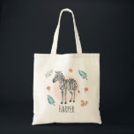 Girls Trendy Safari Zebra Cartoon & Name Kids Tote Bag<br><div class="desc">This cute and trendy girls tote bag features an adorable safari zebra cartoon,  with watercolor flowers and space to add a name in simple typography. The perfect modern and whimsical jungle design for any kid or fun-loving adult!</div>