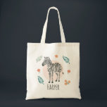 Girls Trendy Safari Zebra Cartoon & Name Kids Tote Bag<br><div class="desc">This cute and trendy girls tote bag features an adorable safari zebra cartoon,  with watercolor flowers and space to add a name in simple typography. The perfect modern and whimsical jungle design for any kid or fun-loving adult!</div>