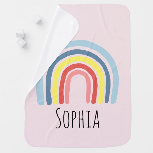 Girls Trendy Whimsical Rainbow and Name Baby Blanket (In Situ)