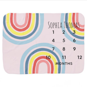 Girls Trendy Whimsical Rainbow and Name Milestone Baby Blanket