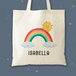 Girls Trendy Whimsical Rainbow Cartoon Kids Name Tote Bag<br><div class="desc">Elevate your child's style with our Girls Trendy Whimsical Rainbow Cartoon Tote Bag! 🌈🎒 Personalized with their name, this cute and modern accessory is perfect for kids who love color and creativity. The whimsical rainbow cartoon design adds a touch of trendy charm to their looks. A simple yet vibrant way...</div>