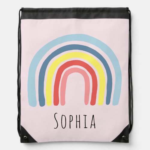 Girls Trendy Whimsical Rainbow Cartoon Name Kids Drawstring Bag