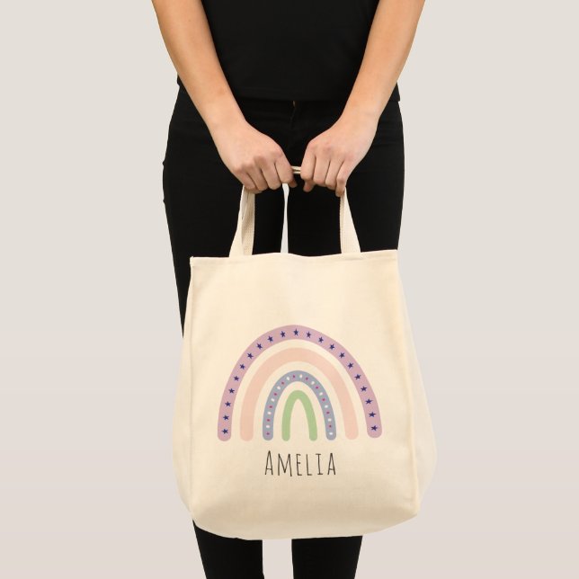 Girls Trendy Whimsical Rainbow Cartoon Name Kids  Tote Bag (Front (Product))