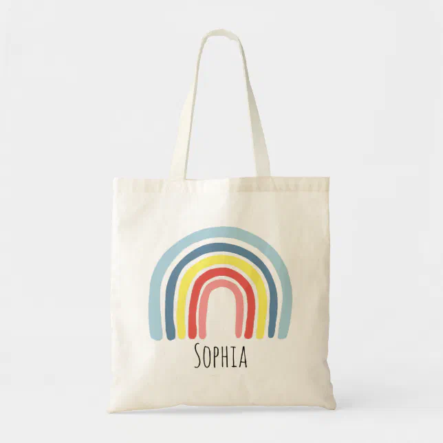 Girls Trendy Whimsical Rainbow Cartoon Name Kids Tote Bag | Zazzle