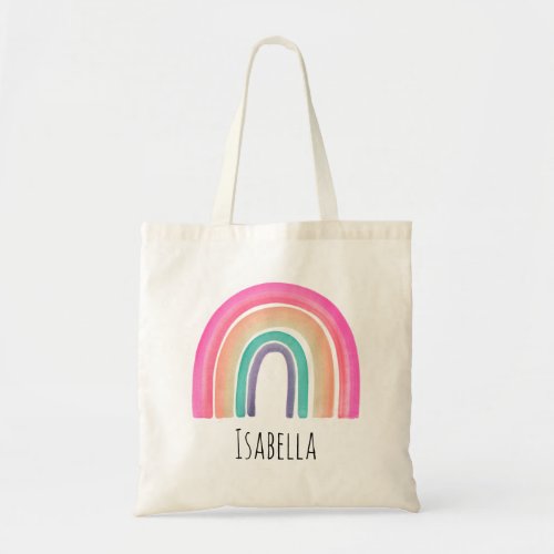 Girls Trendy Whimsical Rainbow Cartoon Name Kids Tote Bag