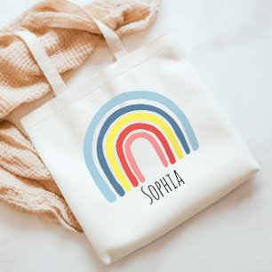 Girls Trendy Whimsical Rainbow Cartoon Name Kids Tote Bag