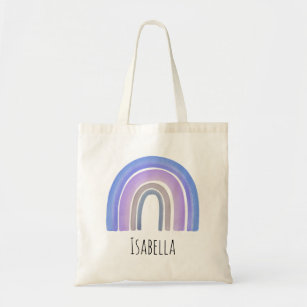 Girls Trendy Whimsical Rainbow Cartoon Name Kids Tote Bag