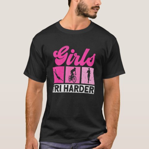 Girls Tri Harder  Triathlon Training Triathlete T_Shirt