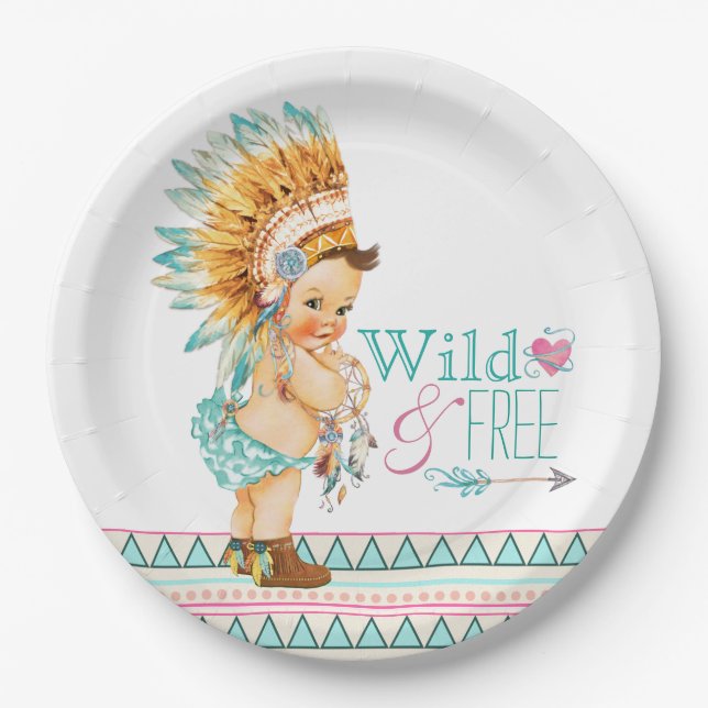 Girls Tribal Baby Shower Paper Plates (Front)