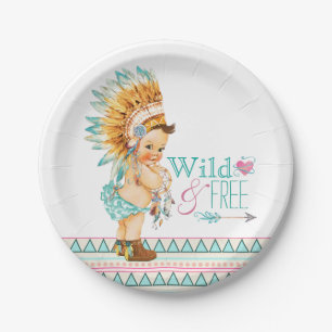Girls Tribal Baby Shower Paper Plates