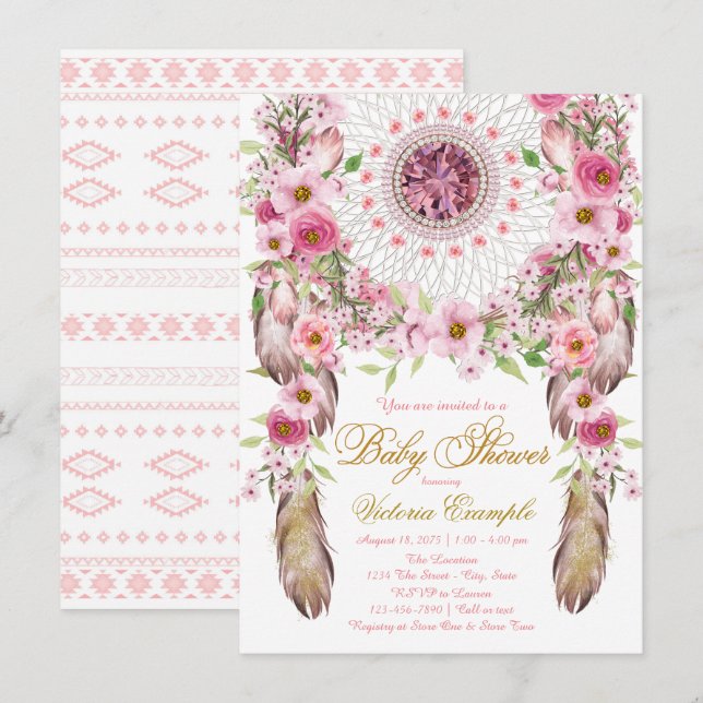 Girls Tribal Dreamcatcher Baby Shower Invitation (Front/Back)
