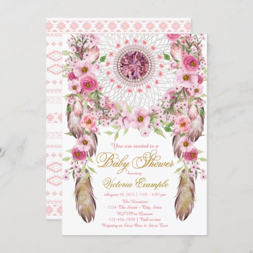 Girls Tribal Dreamcatcher Baby Shower Invitation