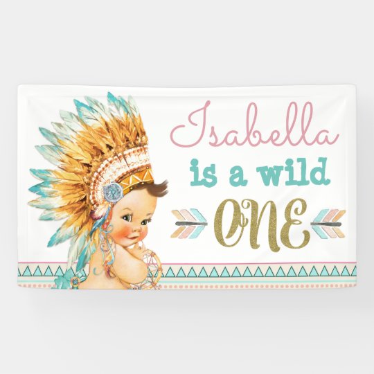Girls Tribal Wild One Birthday Banner 1st Birthday | Zazzle.com