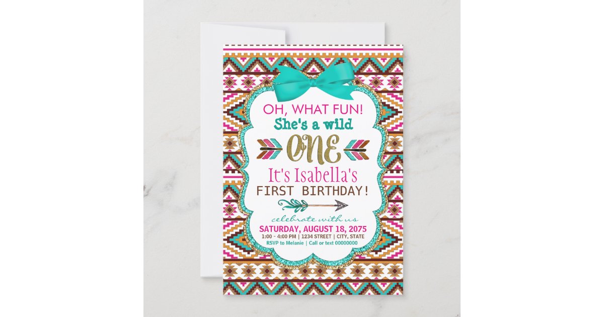 Girls Tribal Wild One Birthday Party Invitations | Zazzle