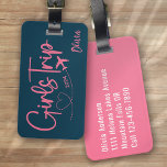Girl's Trip 2024 Plane Blue Pink Luggage Tag<br><div class="desc">Liven up your luggage with this personalized design that's perfect for travellers</div>