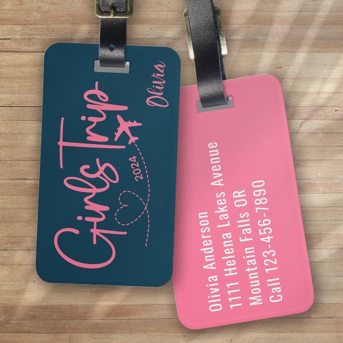 Girls Trip 2024 Plane Blue Pink Luggage Tag